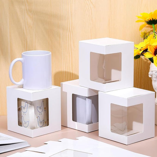 Harloon 72 Pcs Mug Boxes for Gift Coffee Mug Box Transparent Packaging Box for Blanks Sublimation 11oz, 12oz, 15oz Ceramic Blank Coffee Mugs Cups Gift Wrapping(White)