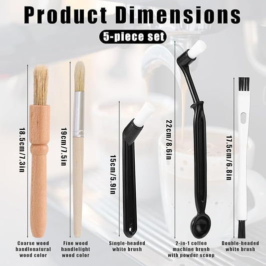 5pcs Coffee Machine Cleaning Brushes Set, Boar Bristle Espresso & Grinder Brushes Kit with Wooden Handle for Coffee Machine Accessories and Kitchen Cleaner