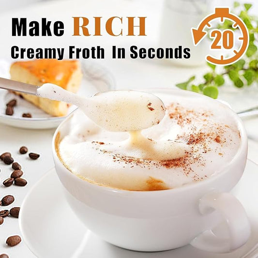 Rechargeable Milk Frother Handheld Electric Frother Wand Coffee Foam Maker with 2 Stainless Stee Whisks & 3 Speeds,Drink Mixer Handheld for for Latte, Cappuccino, Hot Chocolate, Matcha, Egg (White)