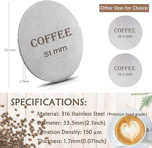 Puck Screen 51mm Reusable Puck Screen for Espresso Portafilter, 1.7mm Thickness 150μm 316 Stainless Steel Screen Filter Basket Compatible with Espresso Machine