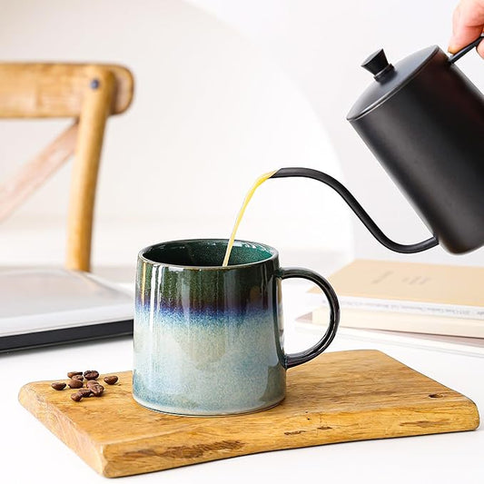 Mkour 20oz Large Ceramic Coffee Mugs, Handmade Cup, Big Tea Cups with Large Handle for Office and Home, Microwave and Dishwasher Safe (Ink Green)