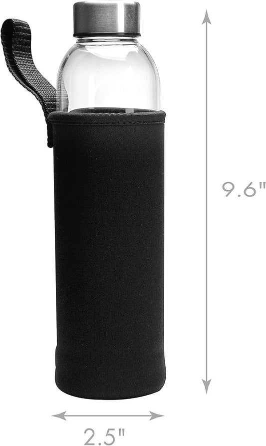 Primula Cold Brew Travel Bottle with Black Insulating Neoprene Sleeve - Borosilicate Glass and Stainless Steel Mesh Core - Dishwasher Safe - 19 Oz. - Clear