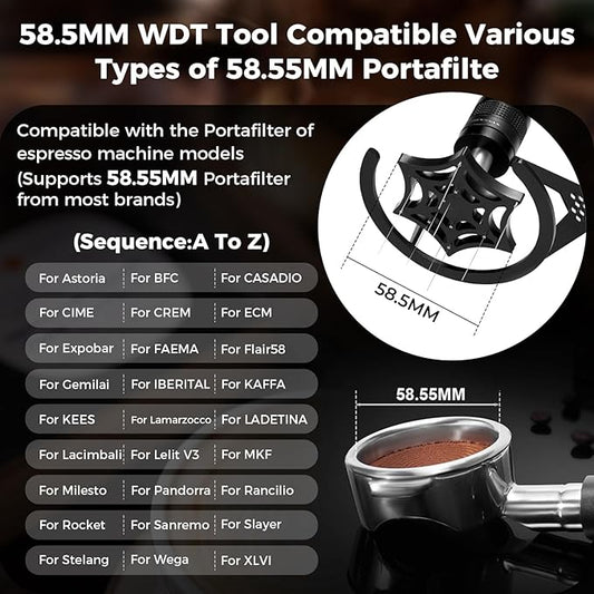 IKAPE Mantis WDT Distribution Tool with Clean Brush, 58.5mm Espresso Stirrer Distribution Tool for Barista, 8 Needle Espresso Stirrer with Dosing Funnel &Stand, Adjustable Needle Height, Walnut Handle
