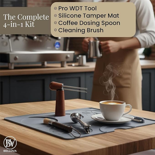 WDT Tool Espresso Needle Distribution Kit with Silicone Tamper Mat, Coffee Stirrer Needle and Cleaning Brush, Coffee Espresso Distribution Tool with Accessories for Baristas by BELLOVA