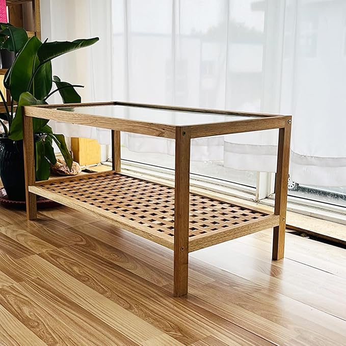 End Table Side Table Glass Top Coffee Station Table, Wood Coffee Bar Stand with Storage Coffee Table,for Home Kitchen, Entryway, Living Room,Dining Room(60cm)