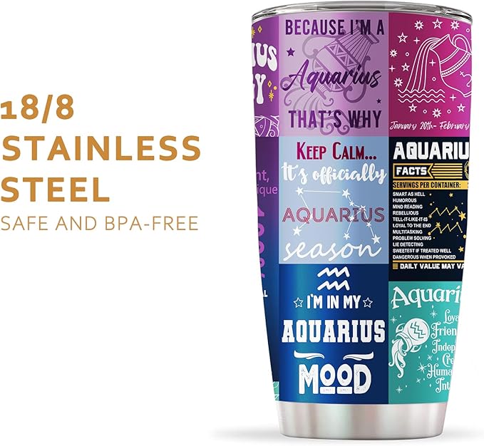 Aquarius Gifts for Women: Zodiac Aquarius Cup, Astrology Gothic Witchy Gifts Constellation Insulated Tumbler With Lid Coffee Mug 20 OZ