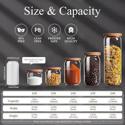 Glass Jars with Airtight Wood Lids - 25 OZ / 750 ML Kitchen Pantry Storage Containers, Decorative Canister for Chia Seed, Coffee Bean, Sugar, Spice, Cereal, Oats, Cookie, Candy, Tea, Nuts, Set of 2