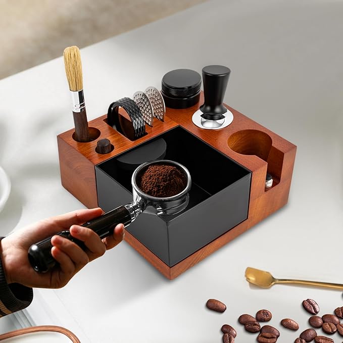8 In One Espresso Knock Box,58MM Espresso Coffee Organizer Box,Fit for Storage 51 to 58MM Espresso Tamper, Distributor, Portafilter & Puck Screen Accessories