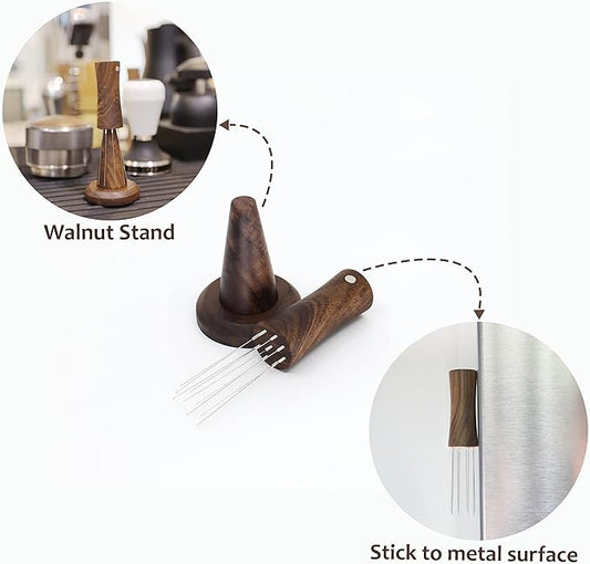Handmade American Walnut WDT Tool V2.0 Built-in Magnet, Espresso Distribution Tools, Espresso Stirrer with Stand