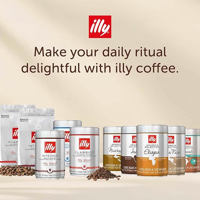 illy Whole Bean Coffee, Classico Medium & Decaffeinated Roasts, 100% Arabica, Premium Italian Coffee, Ideal for Espresso, Drip, Moka and French Press Brewing, 8.8oz, 6 Variety Pack