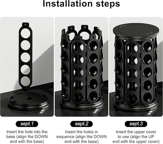 CEHNCEH K Cup Holder: Coffee Pod Carousel Organizer, Compatible with 40 Keurig K-Cup Pods, Spins 360-Degrees - Lazy Susan Platform, Home or Office Kitchen Counter Organize (Black)