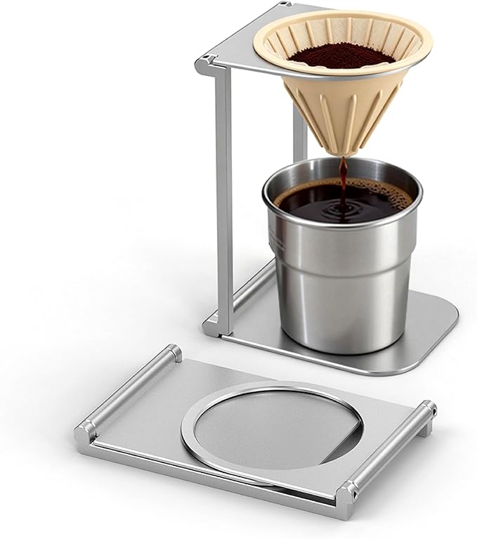 seicasaya Foldable Pour Over Coffee Dripper Stand Aluminum Portable Coffee Maker Holder (Silver)