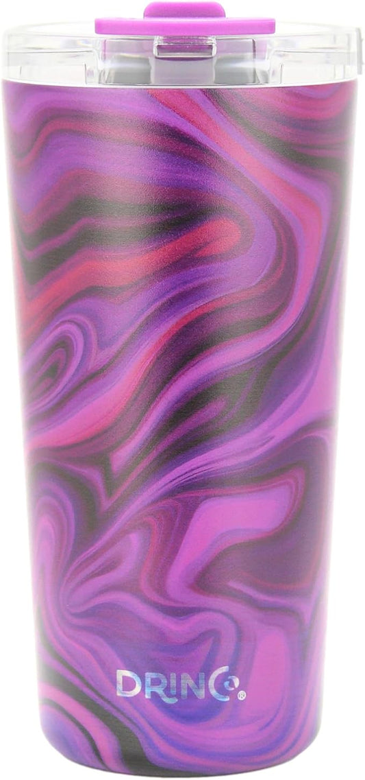 Drinco - 20 oz Stainless Steel Tumbler | Double Walled Vacuum Insulated Mug With Lid, 2 Straws, For Hot & Cold Drinks (20oz Purple Swirl)