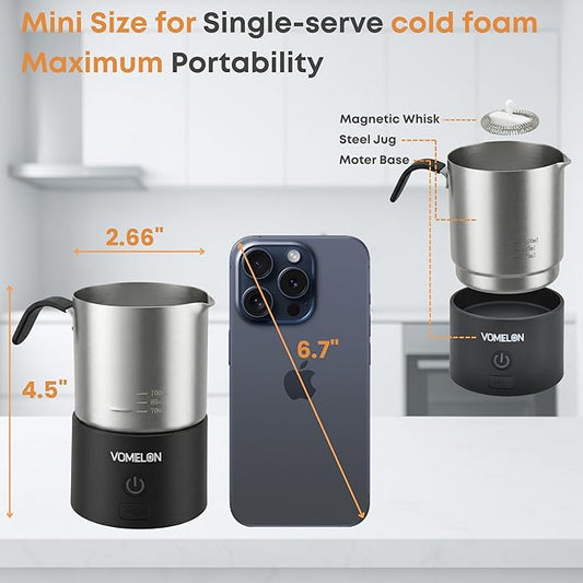 Single-Serve Rechargeable Milk Frother, Portable Mini Electric Cold-Only Foam Maker, Magnetic Jug Frother for Iced Latte & Matcha,Black