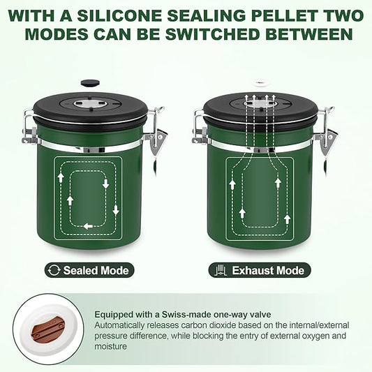 ShanSon Coffee Canister Airtight Coffee Container Stainless Steel Coffee Bean Storage Container with Scoop Coffee Canister for Beans Grounds Sugar Flour Tea Cereal,11OZ, Dark Green