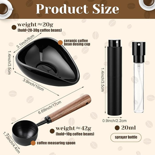 LemonRoad 3 Pcs Barista Accessories Kit Ceramic Coffee Bean Dosing Cup with 20 ml Spray Bottle and 10 g Measuring Spoon Espresso Measuring Cups Bean Kit for Coffee, Tea, and More
