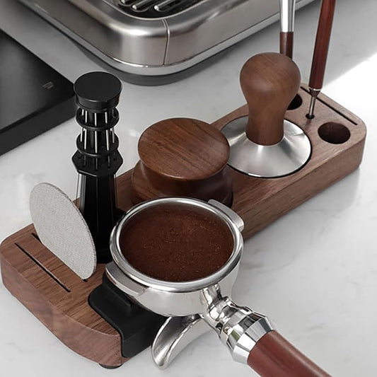 Joyeee Wooden Espresso Tamping Station, Portafilter Tamping Stand Espresso Coffee Organizer Box Fit for Storage 51, 53, 58MM Espresso Tamper Mat Portafilter Holder, (Accessories not included)