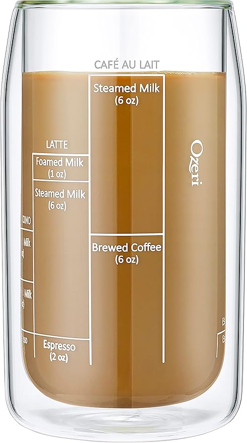 Ozeri Moderna Artisan Series Double Wall Barista Coffee Glass, 15 oz, Clear