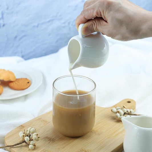 CHOOLD 2 pcs Mini White Ceramic Creamer with Handle, Coffee Milk Creamer Pitcher - White - 3 oz