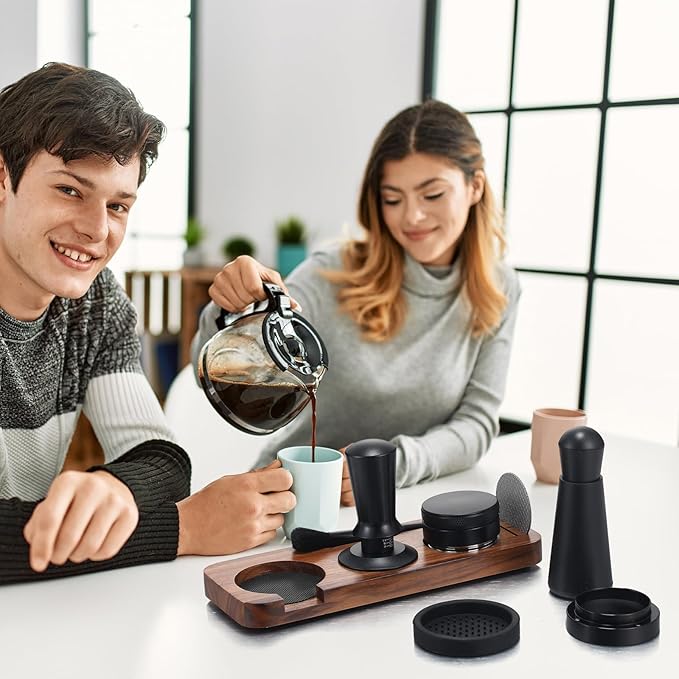 Ferrochef 13 Pcs Espresso Accessories Set 51mm Tamper WDT Espresso Distribution TOOL Kit Frothing Pitcher, Mat, Latte Art Pen, Sandalwood Tamping Station, Barista Towel, Brush and Decorative Stencils