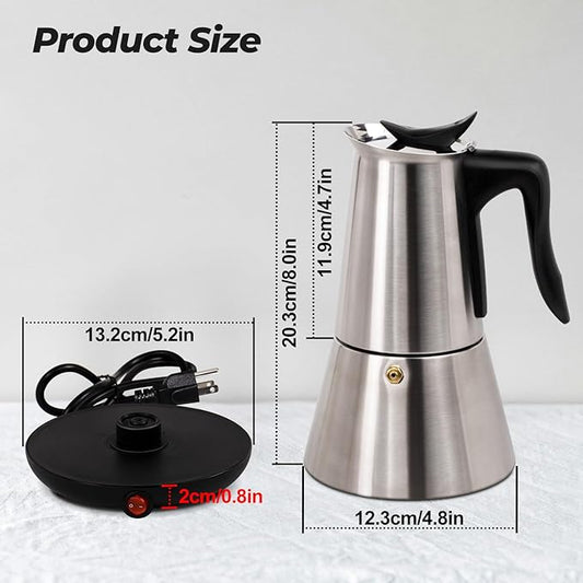 Vaolvpant Electric Stainless Steel Moka Pot 6 Cup 300ml Mocha Pot Espresso Maker with Detachable Base Ideal Coffee Maker for Home Italian and Cuban Café Coffee maker Espresso maker Coffee Pot