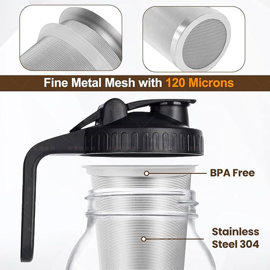 2 PCS Cold Brew Coffee Filter, 304 Stainless Steel Food Grade, Coffee Maker, Tea Maker,Water Filter, Ultra Fine Mesh, Wide Mouth Mason Jar 64oz