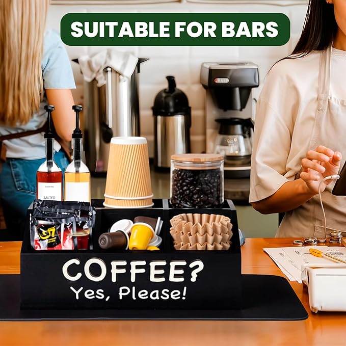 Coffee Bar Organizer for Countertop and Silicone Mat Included - Coffee Organizer Station with Removable Drawers - Tea Station for Countertop - Home Bar Accessories