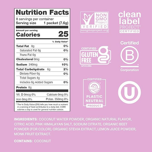 Cure Hydration | Plant-Based Electrolyte Drink Mix | No Added Sugar | FSA-HSA | Dehydration Relief Powder Made with Coconut Water | Non-GMO | Vegan | Box of 8 Packets - Watermelon
