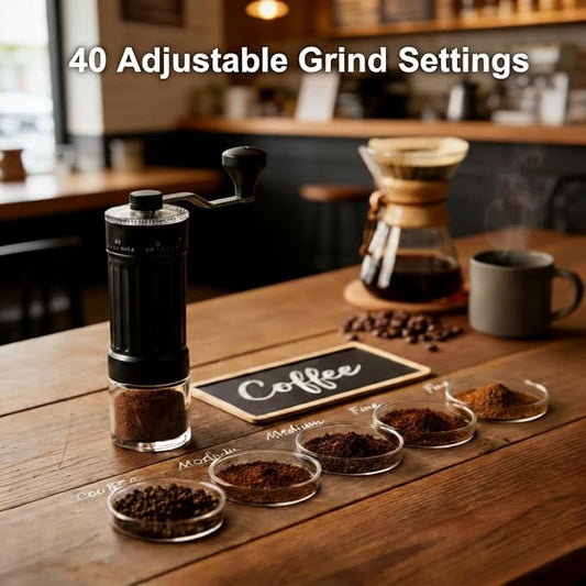 Manual Coffee Grinder, Hand Coffee Grinder with 40 Adjustable Settings, Coffee Bean Grinder with 30g Capacity, Portable Coffee Grinder for Travel/Camping/Home