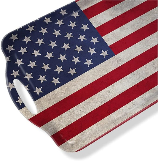 Serving Tray Decorative Tray with Handles Multi-Purpose Rectangular Serving Trays for Restaurant, Parties, Coffee Table, Kitchen - American Flag