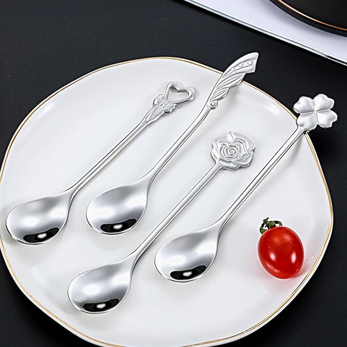 Stainless Steel Coffee Dessert Spoon, Cute Demitasse Spoon for Stirring, Creative Flower Sugar Spoon, 4 Pieces
