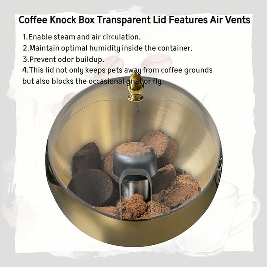 Stainless Steel Espresso Knock Box, Knock Box with Lid, Coffee Grounds Container, Removable Knock Bar & Non-Slip Magnetic Base - Espresso Accessories.ORALION (GOLD, Large)