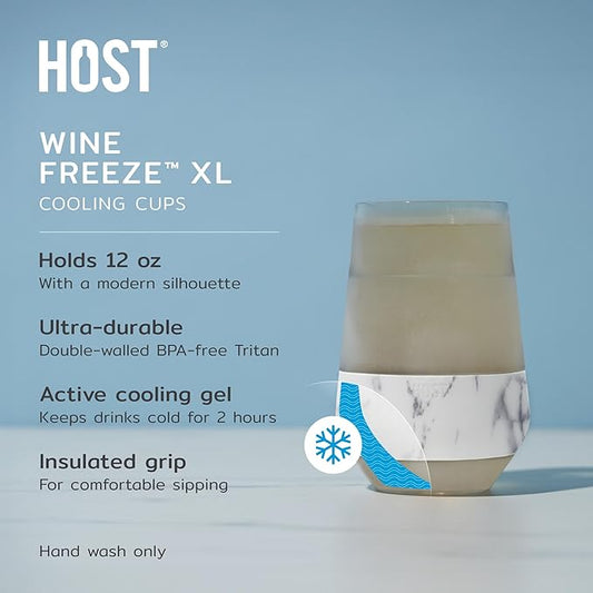 HOST Freeze XL Cooling Cup in Double Walled Insulated Freezable Drink Chilling Tumbler with Freezing Gel, 12 Ounces - Set of 2, Marble