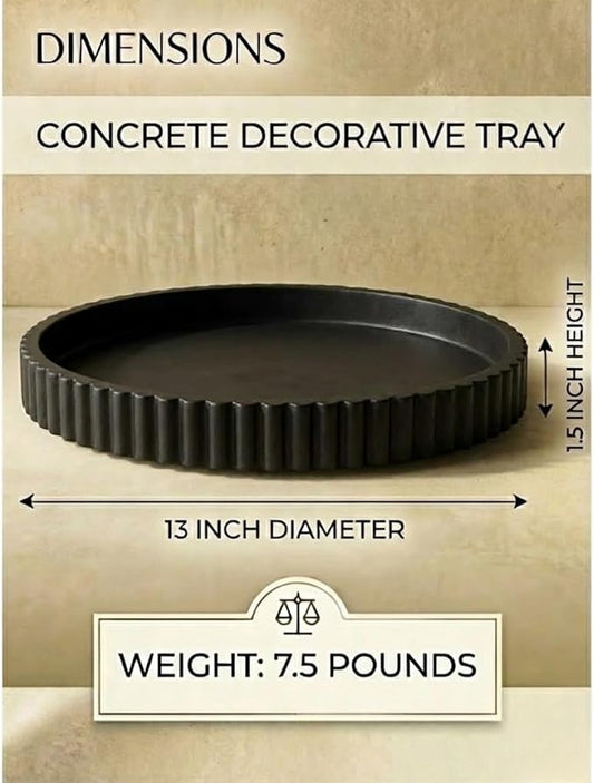 13-Inch Round Coffee Table Tray - Concrete bandejas decorativas Round White Decorative Tray for Coffee Table Decor - Table Centerpieces Kitchen Island Trays Decorative Trays - Dining Room Tray Black