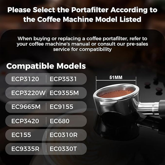 IKAPE Espresso 51mm Portafilter, 2 Ears Coffee Portafilter with Silicone Handle, Compatible with Delonghi ECP3420, EC155, BCO430, EC260 Coffee Machine
