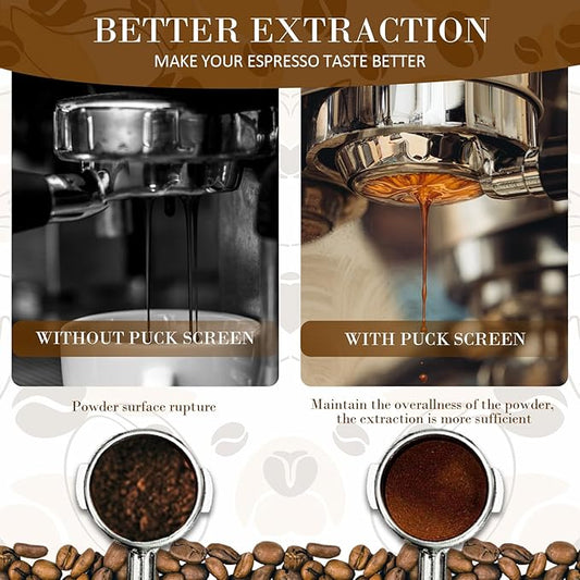 2 Packs 51mm Espresso Puck Screen with Stand, 1.7mm Thickness 150μm 316 Stainless Steel Reusable Coffee Filters Compatible with Espresso Machine 51mm Portafilter Basket