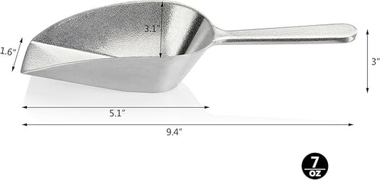New Star Foodservice 34684 One-Piece Cast Aluminum Flat Bottom Bar Ice Flour Utility Scoop, 7-Ounce, Silver