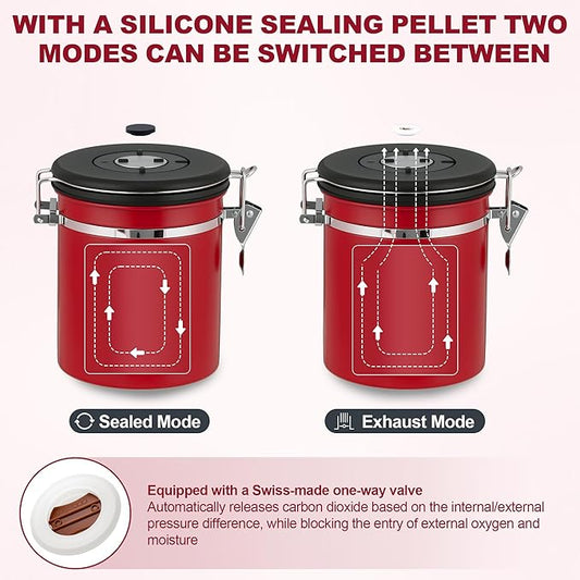 ShanSon Coffee Canister Airtight Coffee Container Stainless Steel Coffee Bean Storage Container with Scoop Coffee Canister for Beans Grounds Sugar Flour Tea Cereal,16OZ,Red