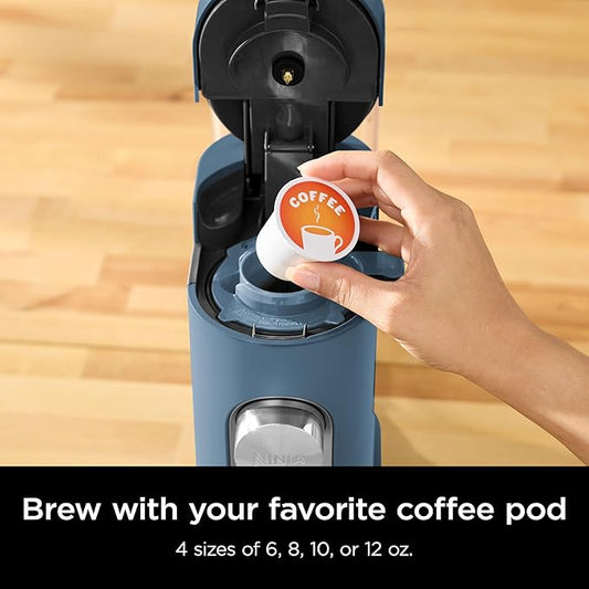 Ninja Pods & Grounds Single-Serve Coffee Maker, K-Cup Pod Compatible, 56-oz. Reservoir, 6-oz. Cup to 24-oz. Travel Mug Brew Sizes, Iced Coffee Maker, Blue, PB041BL