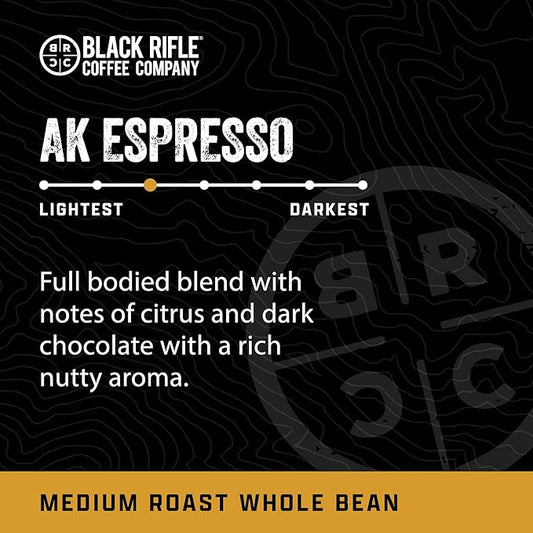 Black Rifle Coffee Company, AK-47 Espresso,100% Arabica Coffee,Colombian Supremo Roasted Dark, Whole Bean 12 oz Bag