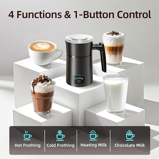 Milk Frother, 4-in-1 Electric Milk Steamer, Hot and Cold Foam Maker, 1 min Fast Frothing, 11.8 oz/350 ml Milk Warmer, Frother for Coffee Latte, Cappuccino, Temperature Control, Auto Shut-Off