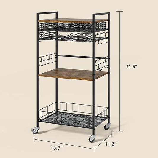 Coffee Bar Station with Storage Drawer - 5 Tier Coffee Table Countertop Organizer for K Cups, Tea Bags, Sugar Storage and Kitchen Cabinets (Brown)