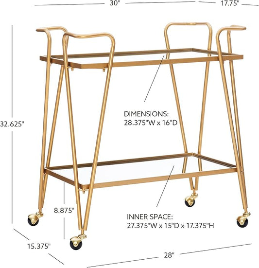Linon Gina Mid-Century Bar Cart, Gold
