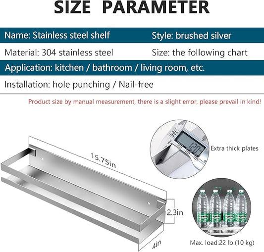 Rustproof Metal Storage Floating Shelves Wall Mounted Rectangular Shelf for Bedroom,Bathroom, Living Room, Kitchen, and Laundry Room,Nail-Free Wall-Mounted Shelves(15.75 Inch Silver)