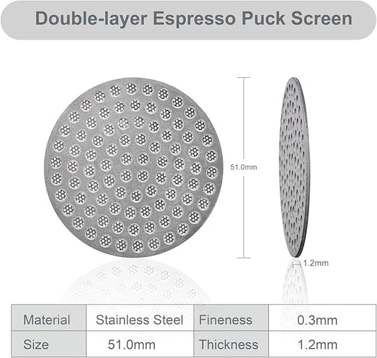 Espresso Puck Screen, SANTOW 51mm Portafilter Shower Screen Puck Mesh - Thickness 1.5mm, 304 Stainless Steel with Titanium PVD Coating, Dual Layer Filter