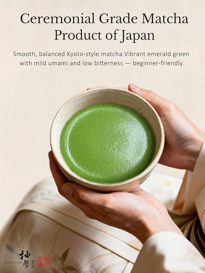 YUZUKI Matcha 100g - Japanese Ceremonial Grade Matcha Green Tea Powder- First Harvest - Product of Japan, Uji Kyoto - Zero Sugar - USDA and JAS Certified (3.5 oz)
