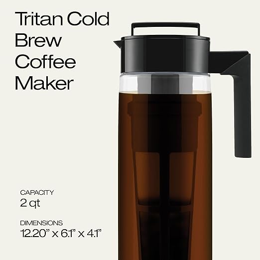Takeya Tritan Cold Brew Coffee Maker - Airtight Pitcher with Leak-Free Lid - BPA-Free ColdBrew Maker with Silicone Handle - Dishwasher-Safe Pitcher for Homemade-Cold-Brew - 2 Quart,Black,(Pack of 4)