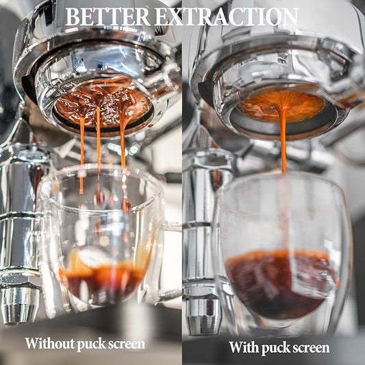 58.5mm Espresso Puck Screen - 2 Packs 1.7mm Thickness 150μm Espresso Puck Screen with Walnut Holder,Reusable Stainless Steel Replacement Part Compatible with 58mm Portafilter Series Espresso