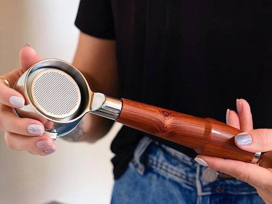 54mm Bottomless Portafilter Breville Compatible Rosewood Handle & Naked 18-21 Gram Filter Basket Included Fits Barista Express, Pro, Touch, Bambino Plus, Infuser, Duo Temp Pro Impress