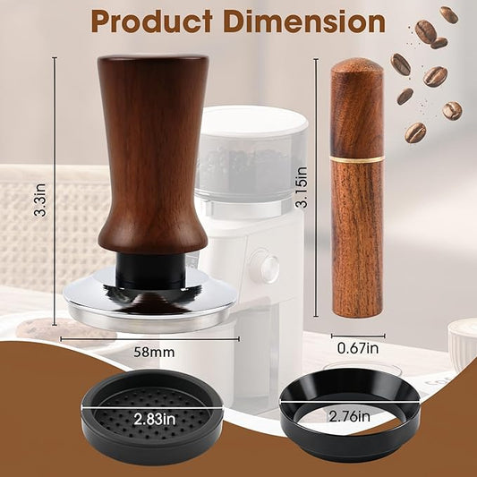 58mm Spring Loaded Espresso Tamper Kit with WDT Tool Dosing Ring and Tamping Mat for 58mm Portafilter Home Coffee Machines